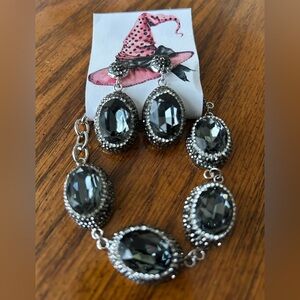Elegant Silver and Black stone Earring and Bracelet Set. New and never worn.